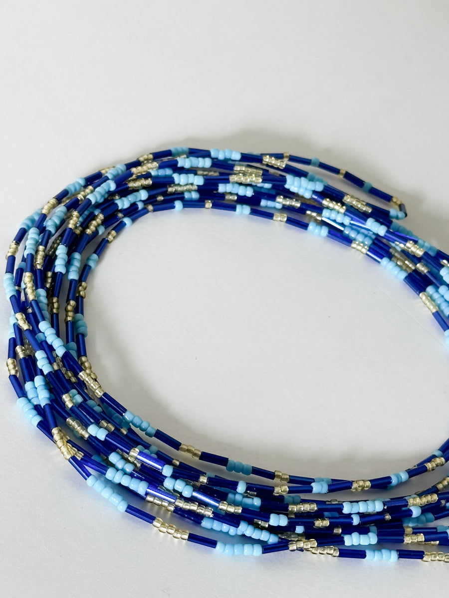 Traditional Tie On Blue Multi-Colored Waistbeads