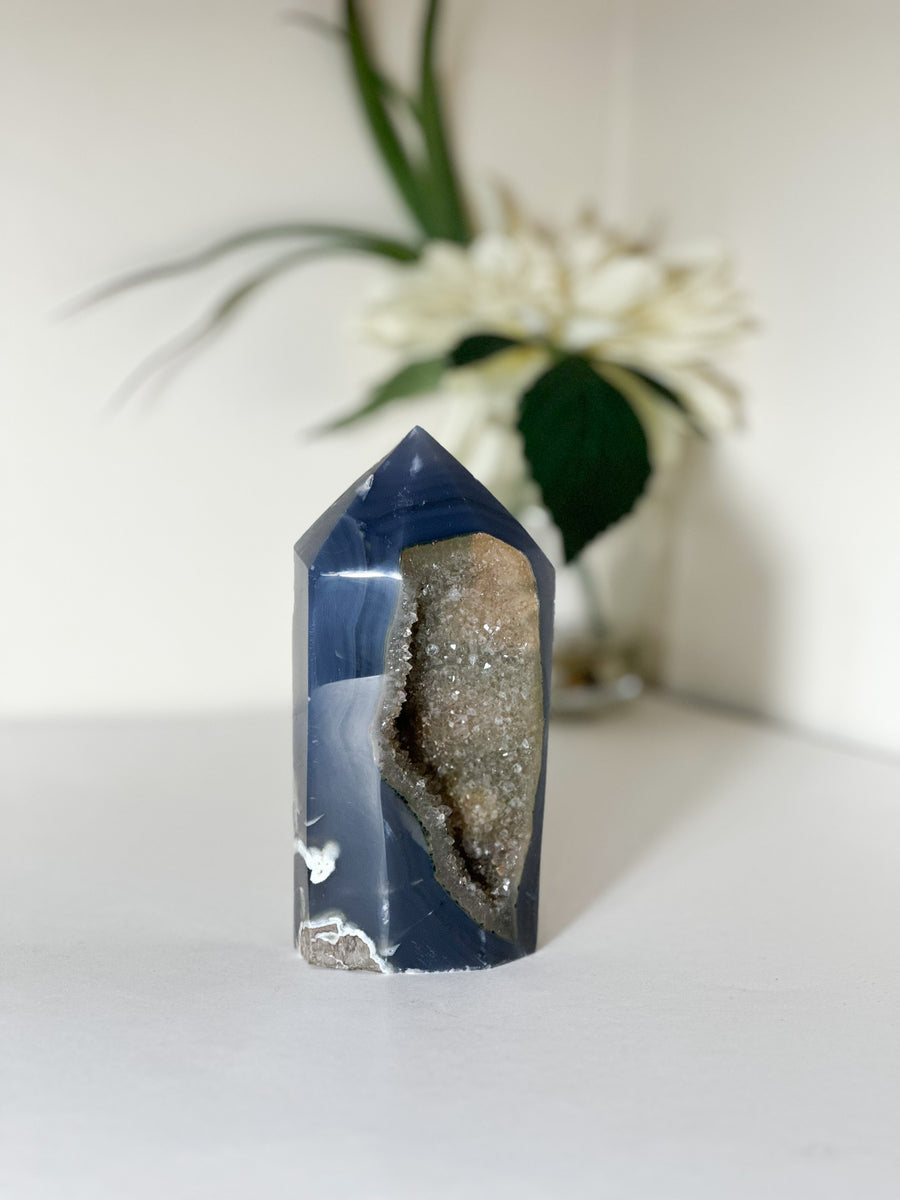 Blue Sugar Druzy Agate Tower