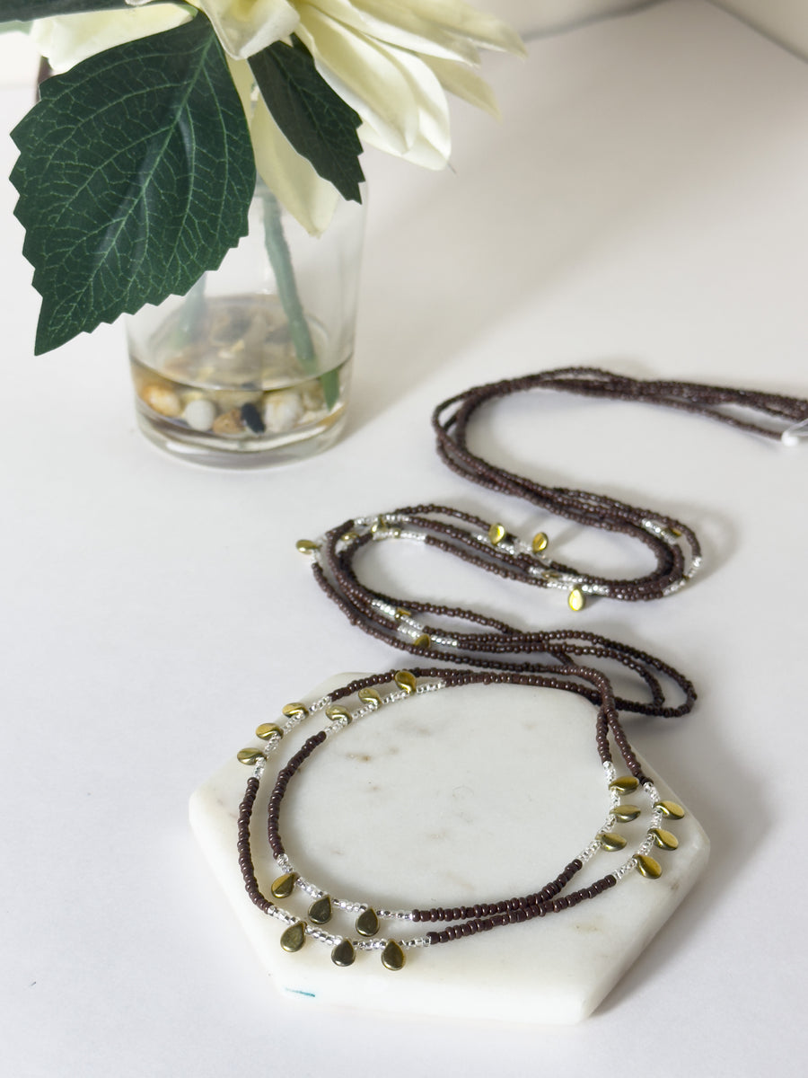 Brown Traditional Tie On Waistbead With Gold Accents