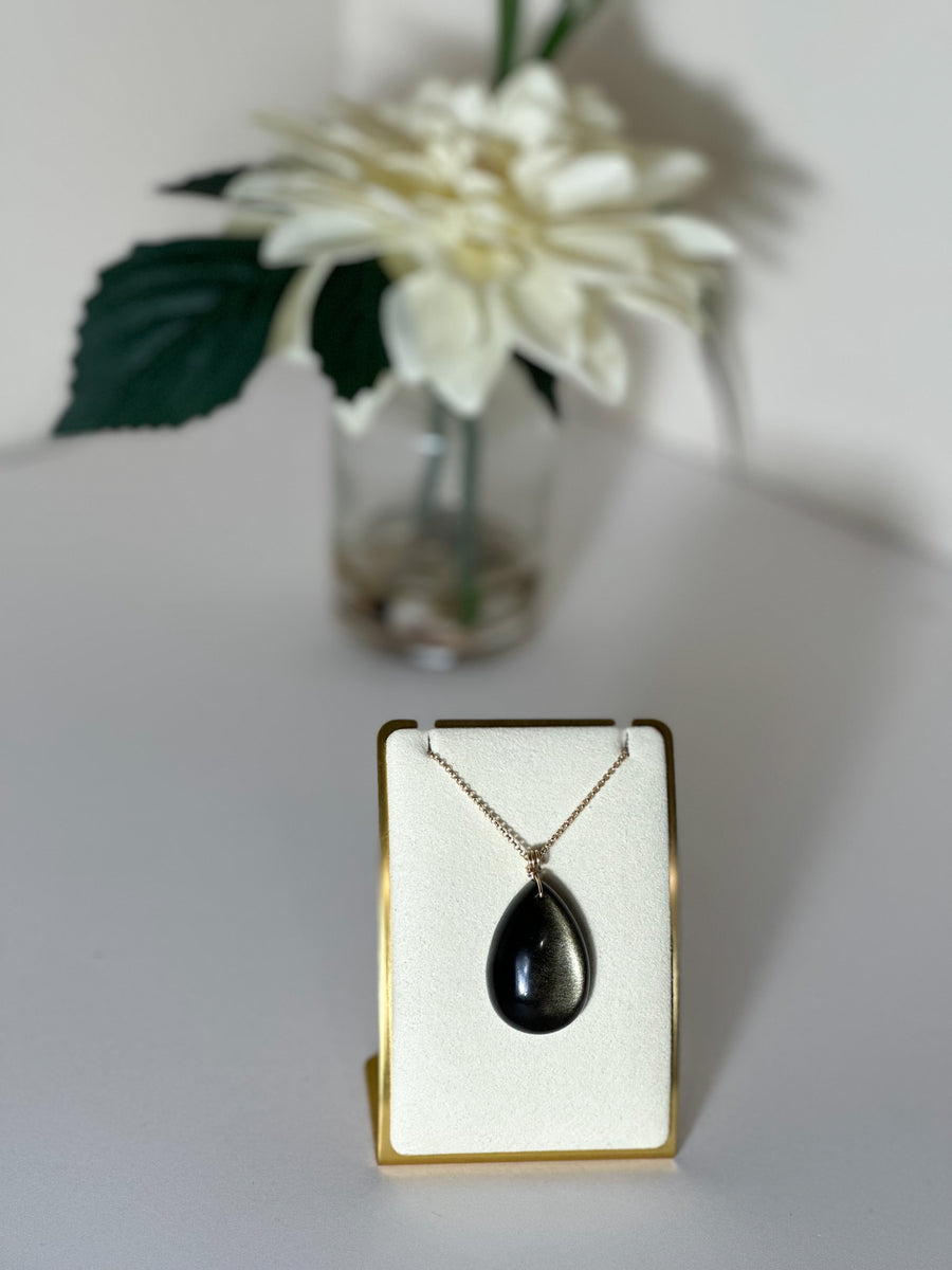 Hand Wrapped In 14K Gold Filled Obsidian Necklace