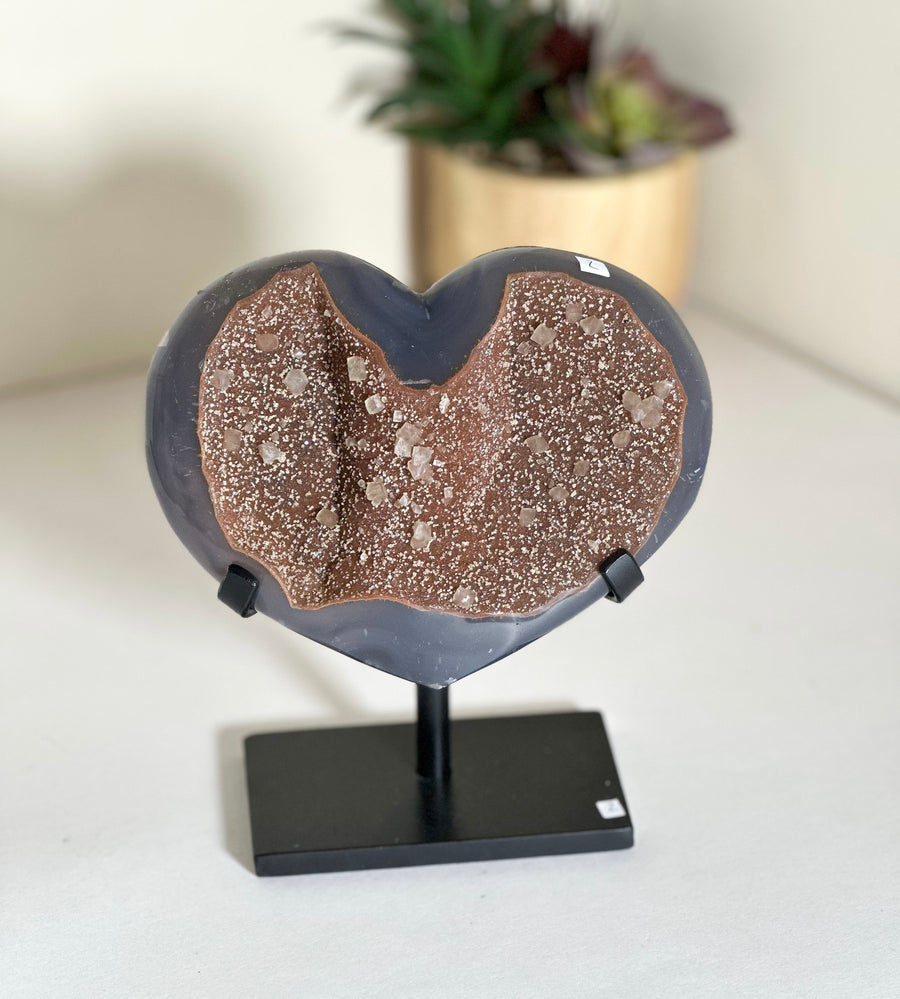 Large Druzy Agate Heart On Stand