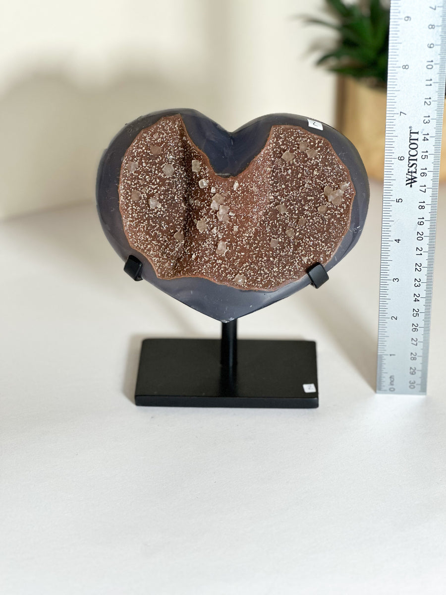 Red Druzy Agate Heart On Stand