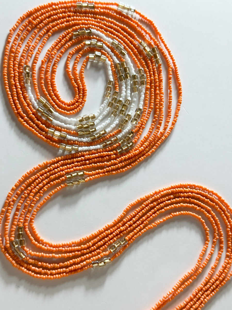 Traditional Orange Waistbeads With White And Gold Accents