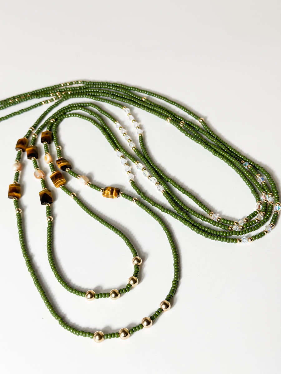 Authentic Tie On Waistbeads With Tigers Eye And Mother Of Pearl Gemstones