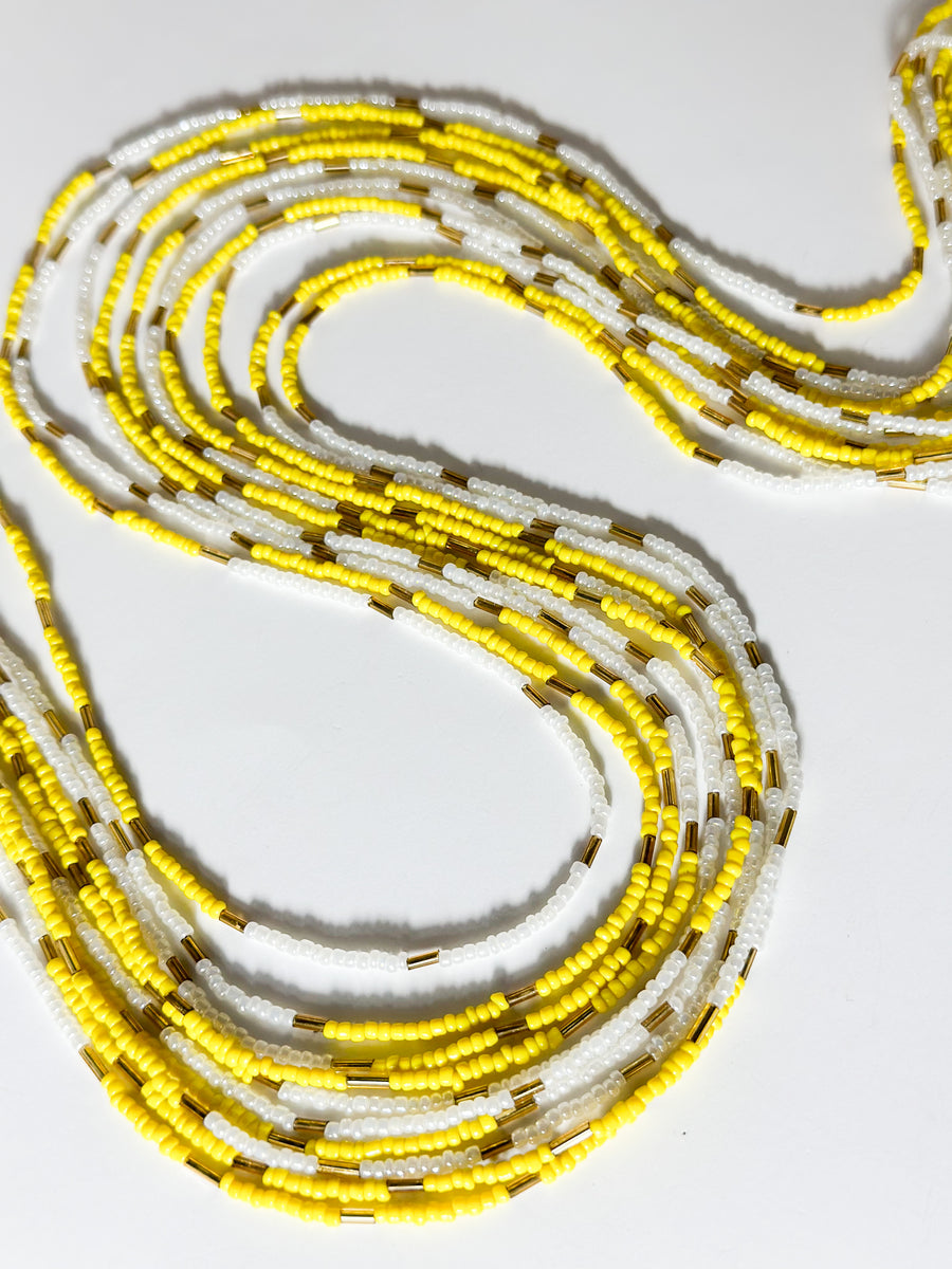 Yellow, White, And Gold Authentic Traditional Tie On Waistbeads