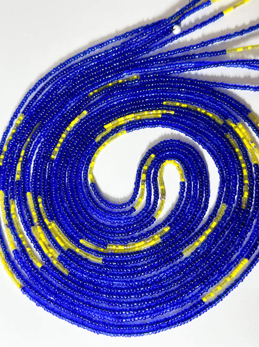 Royal Blue & Yellow Traditional Tie On Waistbeads